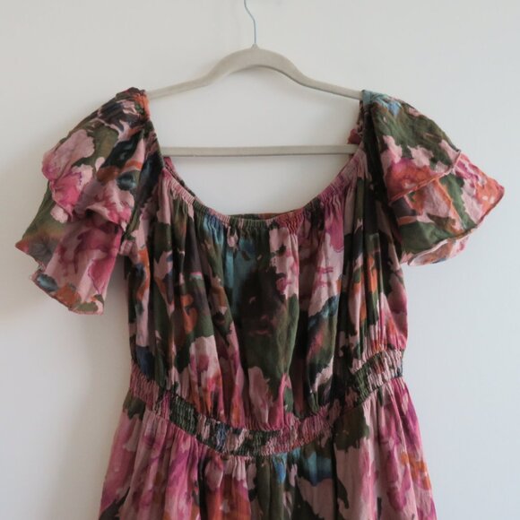 WORLD MARKET Tiered Maxi Dress in Purple Green Floral Boho Summer - Size L/XL - Picture 4 of 15